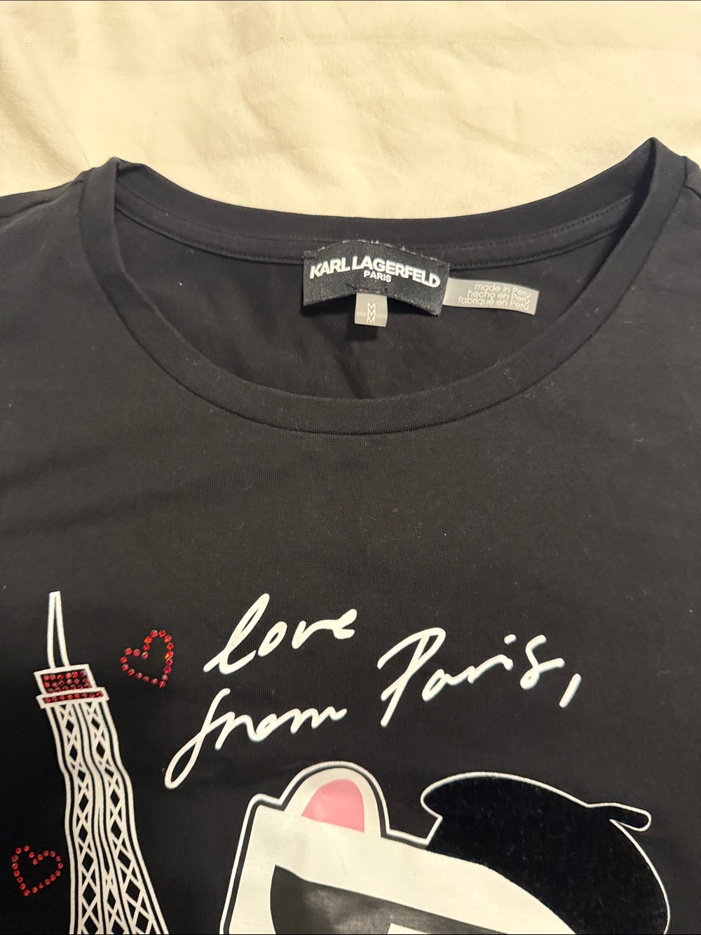 Karl Lagerfeld - Women’s Black Graphic 'Love From Paris' Tee - Medium - Picture 3 of 8